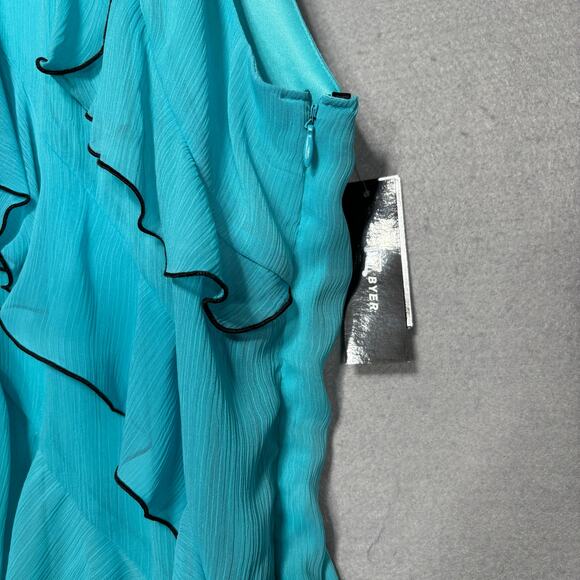 IZ Byer Sleeveless Blouse M Turquoise Black Ruffle Romantic Boho Soft Statement - Picture 9 of 12